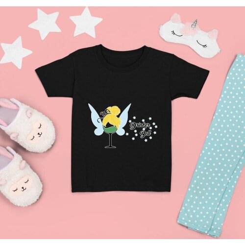 Disney Kids T-shirts Drunker Bell Letters Cartoon Pattern Summer Four Seasons Fashion Outdoor Black White T Shirts Unisex Kawaii