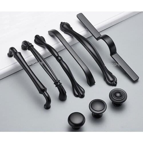 Door Furniture Hardware Zinc Alloy Kitchen Cabinet Knob Black Cupboard Drawer Pull Modern U Type Case Handle