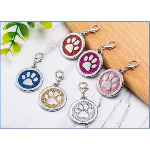 Anti-lost Custom Pet ID Tags Personalized Dog Cat Name Tags Shining Round Paw Shaped Pet Tags Zinc Alloy Free Shipping