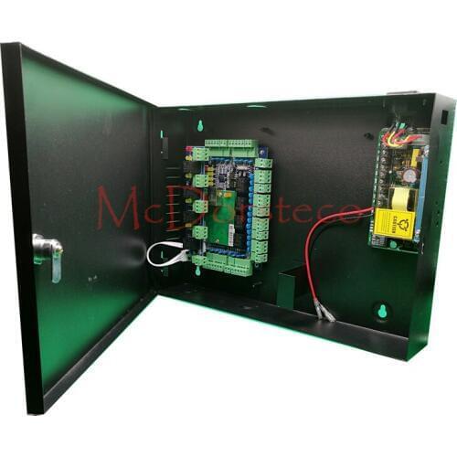 Intelligent Four door Access Control Panel + 12V Power Supply + Metal Box+ Alarm Expansion Panel Tcp/ip L04 Door Security System
