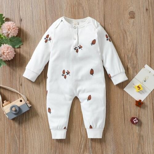 Toddler Baby Boys Girls Casual Long Sleeve Jumpsuit Fashion Leaves Printing Long Romper Spring Autumn Cotton Newborn Clothes