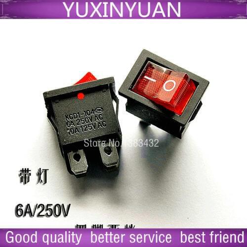 Ship type switch KCD1-104 red 4 feet 2 files with lamp switch 6 a/250 v 10pcs/lot