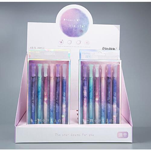 Korean Style Night Starry Sky Print Speed Dry Set Gel Pen Fashion Pull Cap 6 Sticks Black Signature Pen New Creative Stationery