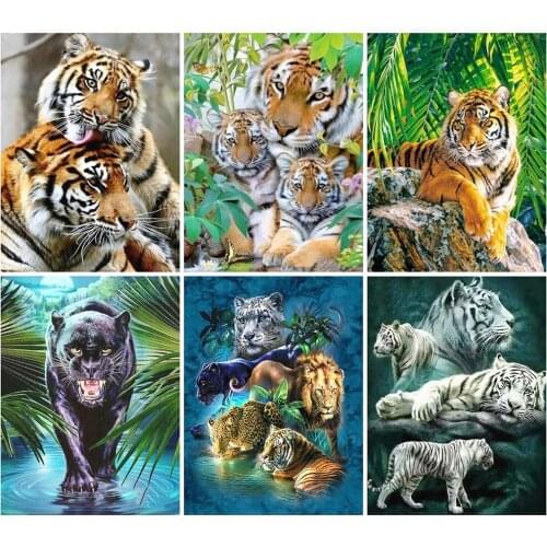 Full Drill Square Round Diamond Painting Tiger Animal 3D Diamond Embroidery Cross Stitch Home Decoration Wall Art Pictures