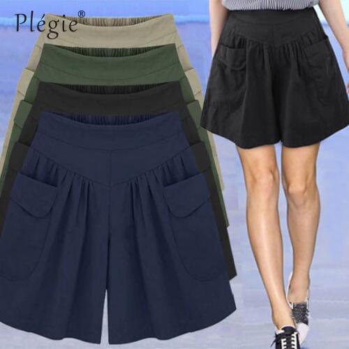 Plegie 2020 Summer Loose Casual Shorts Women Plus Size High Waist Shorts Fashion Skirt Shorts Beach Large Size Shorts For Women