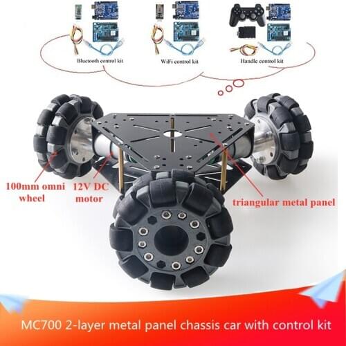 MC700 2-laye Panel Chassis Car 100mm Omni Wheel with High Torque 12V Motor DIY Large Load RC Metal Chassis with Control Kit