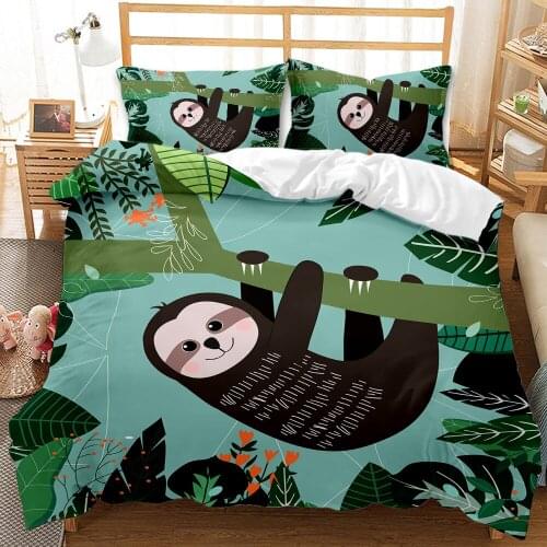 Cartoon Cute Sloth Bedding Set Kids Animal Duvet Cover Set Home Custom Kawaii Bed Quilt Cover Bed Set King Size Bedroom Decor