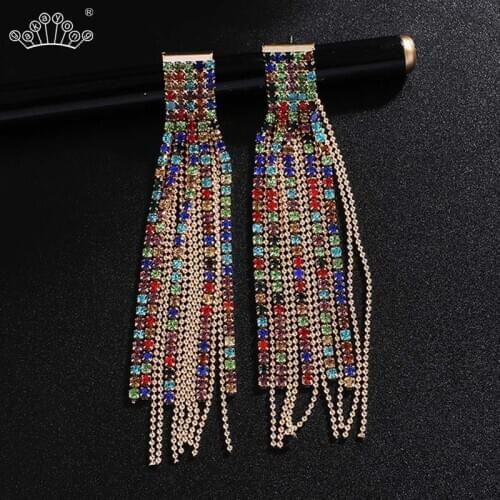 Gold Silver Color Long Crystal Tassel Dangle Earrings for Women Rhinestone Wedding Drop Earing Fashion Korean Earrings