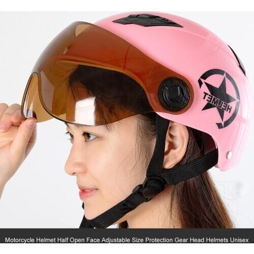 Motorcycle Helmet Half Open Face Adjustable Size Protection Gear Anti-UV Head Helmets Bike Unisex With Visor lens For 4 seasons
