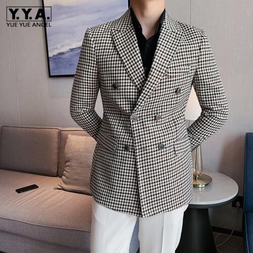 2021 Autumn New Mens Casual Suits Double Breasted Slim Korean British Style Business Fashion Long Sleeve Vintage Male Outerwear