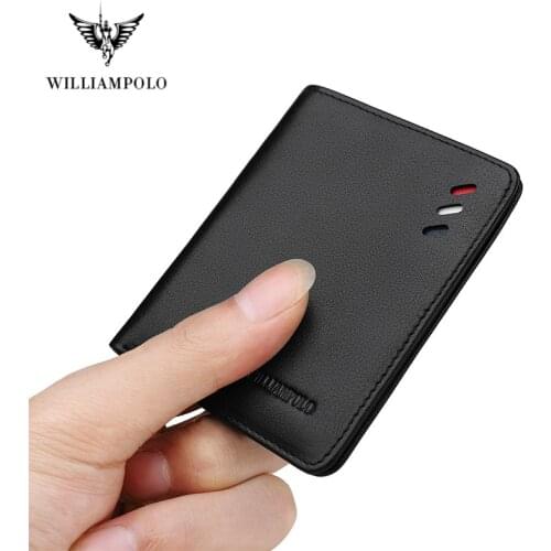 Williampolo 100% Genuine Leather Men Wallets Premium Product Real Cowhide Wallets for Man Short Black Wallet Mens wallet