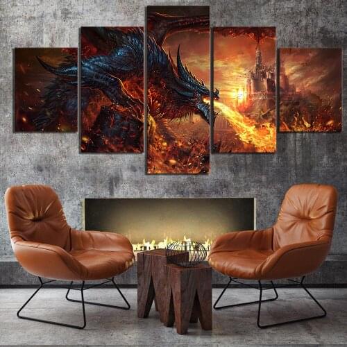 Room Decoration Set Canvas Painting 5 Pieces Gragon Posters and Prints for Bedroom Frameless Wall Art Home Room Decor