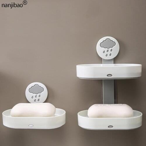 Nanjibao Creative Wall Hanging Soap Box Double-Layer Drain Soap Rack Punch-Free Soap Holder Storage Shelf Bathroom Accessories