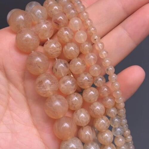 Natural Stone Yellow Citrines Rutilated Quartz Bead Round Loose Beads For Jewelry Making DIY Fashion Women Bracelet 4/6/8/12mm