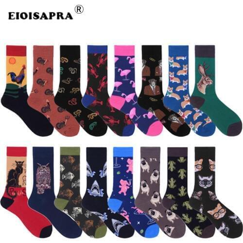 [EIOISAPRA]Harajuku Hot Sale New Product Socks Men Cute Cartoon Deer Dog Cat Animal Happy Funny Calcetines Hombre Divertido