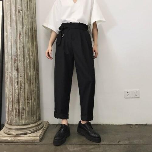 27-45 Customizable New fashion personalit folding man High waist Hair Stylist long trousers plus size clothing