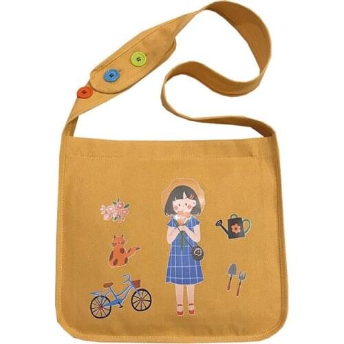 Canvas Handbag Embroidery Spring Girl Shoulder Bag Fashion Women Travel Shopping Messenger Bags Cartoon Lady Casual Tote Package
