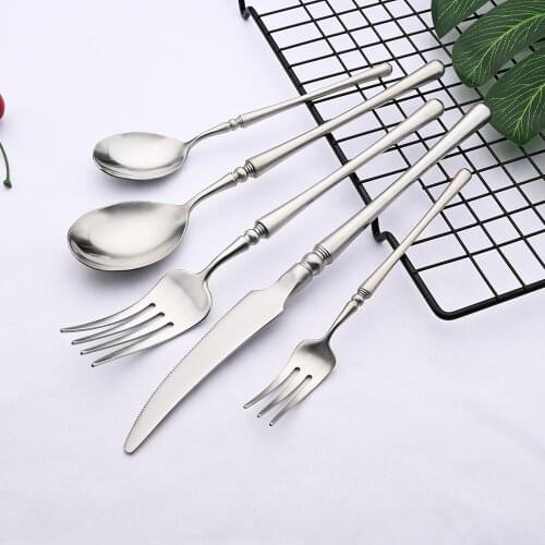 Silver Cutlery Set Matt 18/10 Stainless Steel Tableware Set Knife Fork Coffee Spoon Flatware Set Dishwasher Safe Dinnerware Set