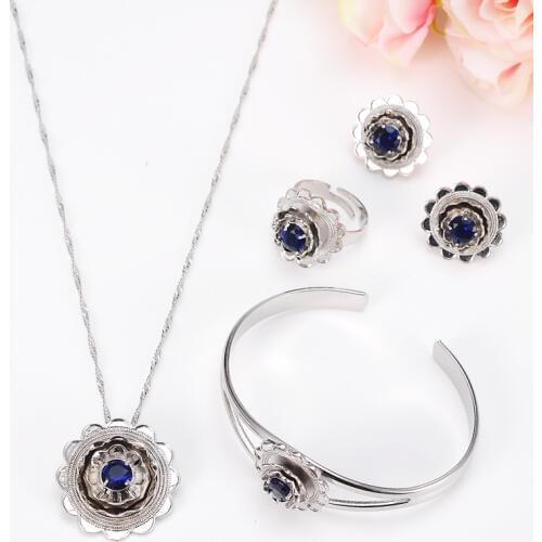 Silver Color Ethiopian Jewelry Set Eritrea Habesha Necklace Bangle Earring Ring African Wedding