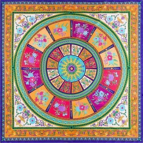 130cm Luxury Brand Scarf Twill Satin 100% Silk Scarf Top Women Square Scarves Big Handkerchief Kerchief For Ladies Shawl Beach