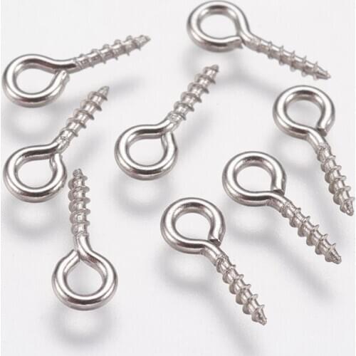 100pcs 304 Stainless steel Screw Eye Pins Bail Pegs For Half Drilled Beads Stainless Steel Color 10x4x1mm Hole:2mm DIY Jewerly