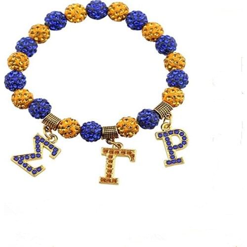 Blue Yellow Crystal Ball Beads Greek Letter Sigma Gamma Rho Bracelets Founded Years 1922 SGRHO Bangles