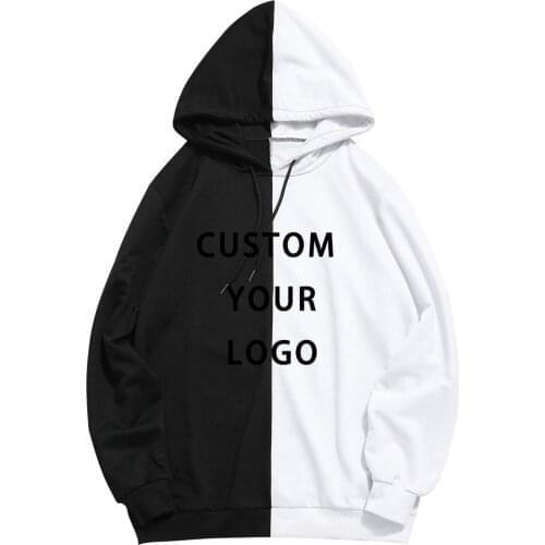 Custom Your Logo Men Women Hoodies Hood Half Black Half White Cool Plain Long Sleeve Hoodie Couple Patchwork Sweatshirt Male