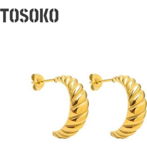 TOSOKO Stainless Steel Jewelry Thread Handmade Heavy Industry Casting Earrings Female Fashion Earrings BSF426