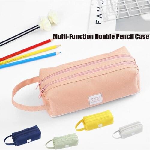 Creative Large Capacity Handle Bag Multi-Function Double Pencil Case Pen Organizer Pouch with Zip for Students School Supplies