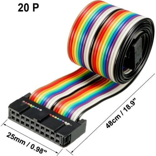 Uxcell 1 Pcs IDC 20 Pins Rainbow/Gray Color 2.54mm Pitch 48/66/118/128cm Long Flat Bendable Ribbon Jumper Cable Female Connector