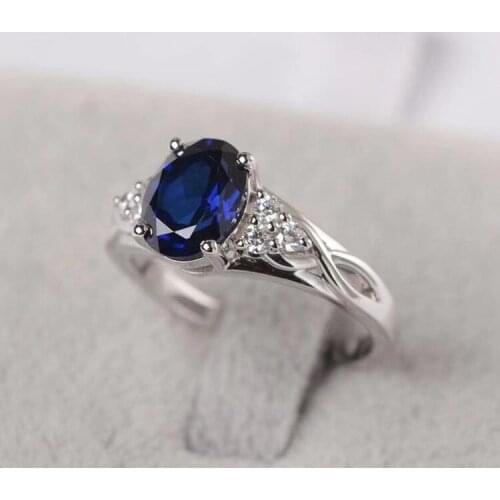 Vintage Female Blue Crystal Stone Ring Charm Silver Color Wedding Rings For Women Dainty Oval Zircon Engagement Ring