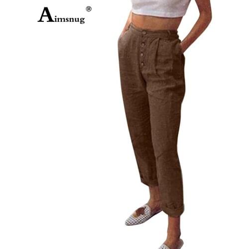 Plus size 3xl Womens Button Fly Pants with Pocket 2021 Autumn Casual Skinny Pantalon Coffee Black Female Ankle-Length Trouser