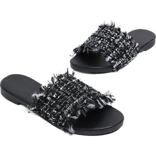 ZJVI 2021 Ladies denim bohemian slippers for Women slip on flat flats Shoes Woman summer sandals zapatos mujer slides grils