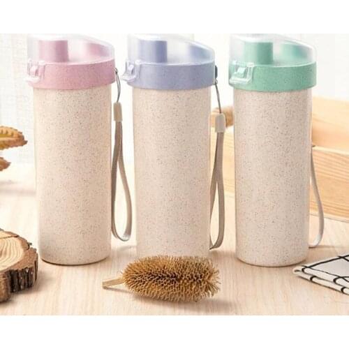 1Pc Portable Cup Of Wheat Straw Water Cup With Lid Sports Cup Wheat Fragrant Cup Leak-Proof Plastic Water Cup