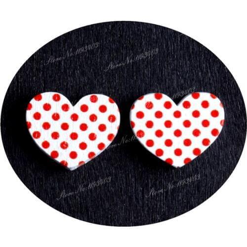 16mm Polka Dot branches Heart Shape Image Painted Wooded Laser Cut Cabochon to make Rings, Earrings, Bobby pin, pendant