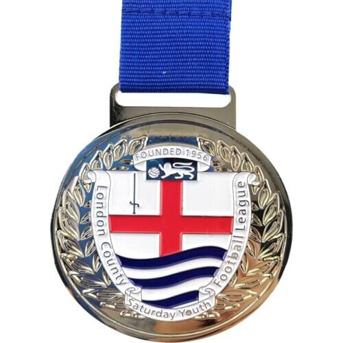 2.55 inches Customized Zinc Alloy Medal Round Shiny Silver Plating Medals Football Medals
