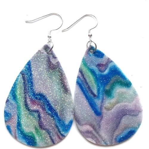 2020 Glitter Rainbow PU Leather Teardrop Earrings MultiColors Leather Dangle Drop Earrings For Women