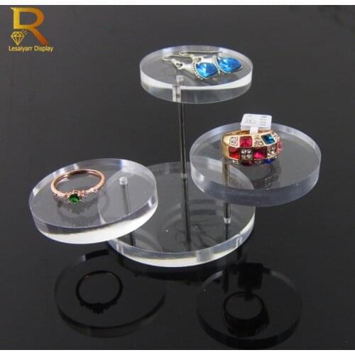 3 Layers Clear Black Round Acrylic Jewelry Display Stand Necklace Earring Ring Organizer Show Rack Stand Counter Display