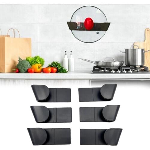 6pcs(3 pairs) Pot Lid Holder Wall Mounted Kitchen Utensils Pot Lids Houseware Organizers Storage Lid Rack