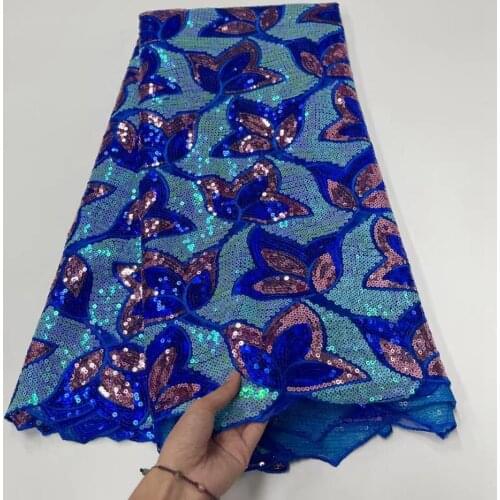 African French Fabric Latest Bule Color Lace With Squins Nigerian French Jacquard Lace Fabric for Wedding Party