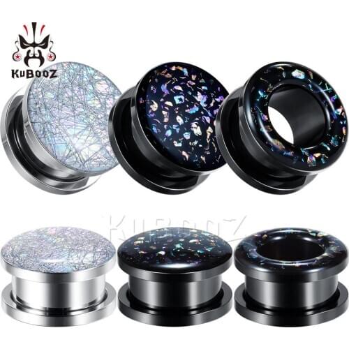 Kubooz Trendy Fashion Stainless Steel Black Phantasy Pattern Ear Piercing Plugs Body Jewelry Ear Tunnels Expanders One Pair