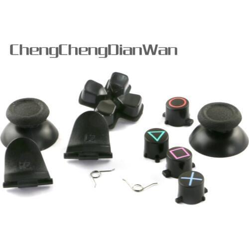 ChengChengDianWan 5sets/lot Black 3D joystick analog cap L2 R2 L1 R1 with Spring D pad Buttons set for PS4 controller