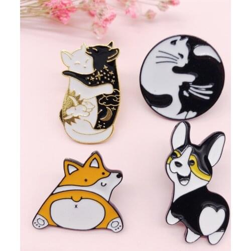 Dog Puppy Enamel Pin Cute Animal Cat Pins Jacket Brooch Handbag Badges Jewelry Gift for Friends