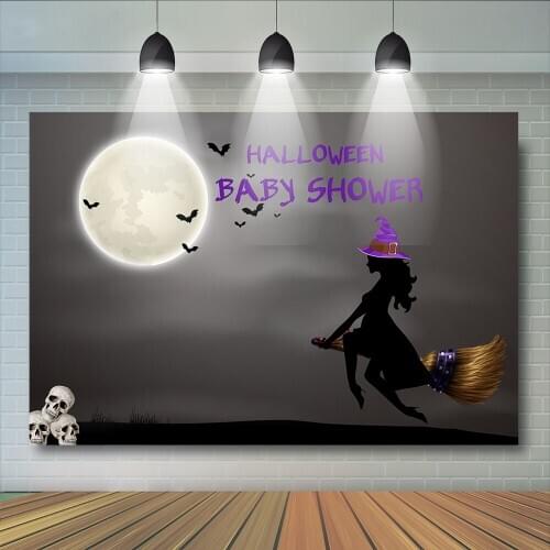 Halloween Baby Shower Photography Birthday Party Big Moon Skull Bats Witch Backdrops Children Girls Night Photobooth