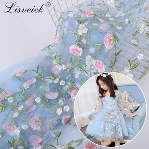 1meter 135cm Exquisite three-dimensional flower embroidery mesh tule lace fabric DIY Webbing Dress skirt Clothing Materials