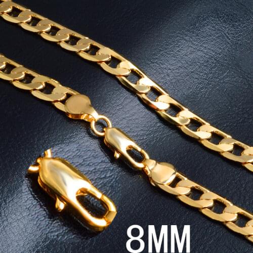 Hot Men Classic 8MM sideways chain 18K gold Necklace 925 sterling silver for woman fine Popular brand party Jewelry Holiday gift