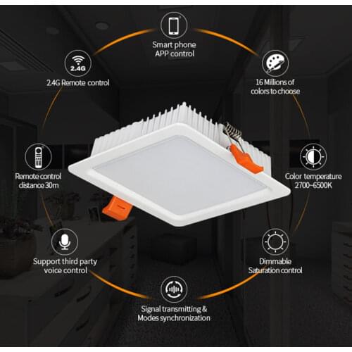 Miboxer Square RGB+CCT 9W LED Downlight FUT064 AC 100V 220V Indoor Panel lighting spotlight ceiling lamp 2.4G Remote APP Control