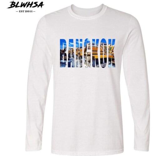 BLWHSA Autumn Thailand Bangkok Printed Men T Shirt Casual Cotton 100% Long Sleeve T-Shirts Mens O-Neck Tees Fashion Tops
