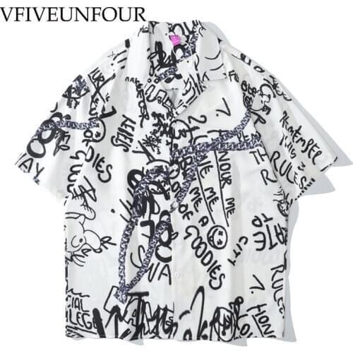 VFIVE UNFOUR Mens Shirts With Letter Digital Printing Short Sleeve Men Shirts Vintage Style Loose Fit Men Hawaiian Shirt