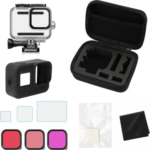 Camera Accessories Kit with Waterproof Case Screen Protectors Silicone Cover Filters Anti-fog Inserts for GoPro Hero 8